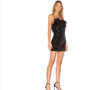 NBD Black Feathered Sequin Mini Dress